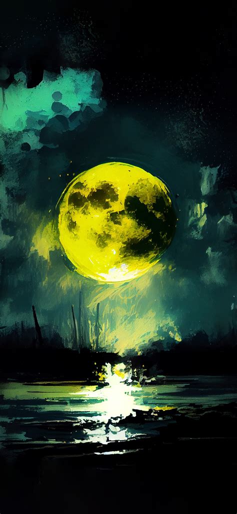 Yellow Moon & Sea Art Wallpapers - Moon Aesthetic Wallpapers 4k