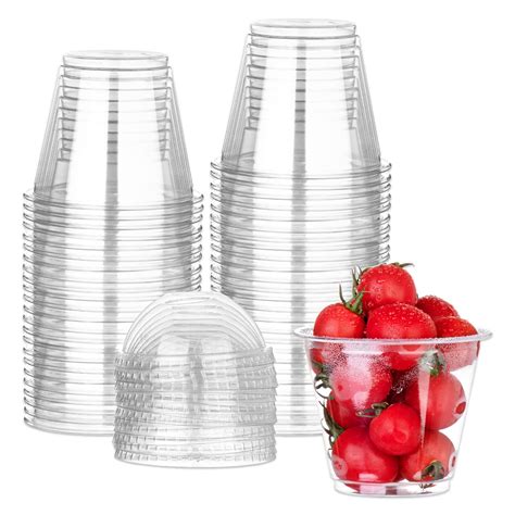 Buy [50 Pack] Pnytty 9 OZ Plastic Cups with Lids, Clear Plastic Cups, Plastic Ice Cream Cups ...