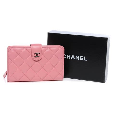 CHANEL Lambskin Quilted Compact Zip Wallet Pink 56366