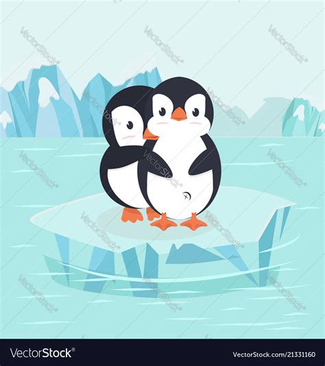 Penguin hug in north pole arctic Royalty Free Vector Image