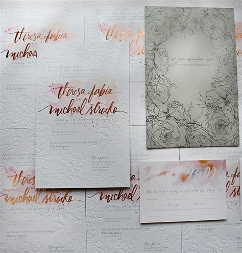 A Peek into the Studio - Rose Gold Foil and Blind Letterpress Floral Wedding Invitations ...