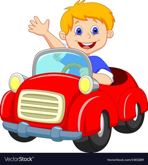 Vector illustration of Boy cartoon in the red car. Download a Free Preview or High Quality Adobe ...