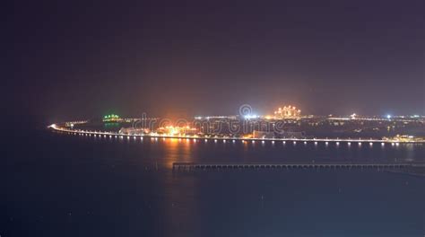 View On Palm Jumeirah Man-made Island In Night Illumination Royalty ...