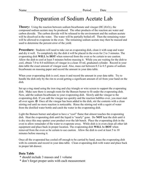 Preparation of Sodium Acetate Lab