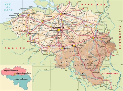 Road and physical map of Belgium. Belgium road and physical map ...