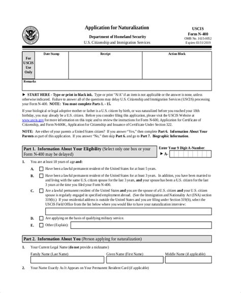 Us Citizenship Application Printable Form - Printable Forms Free Online