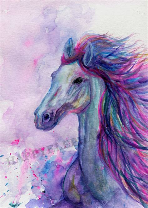 Watercolor Horse Painting for Home Decor, Colorful Pink and Purple Horse Painting, Horse Bedroom ...