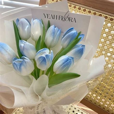 Blue Tulips Wedding Bouquet - Artificial Flowers for Bedroom Decor