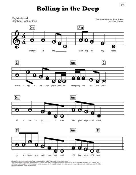 Rolling In The Deep by Adele Sheet Music for E-Z Play Today at Sheet ...