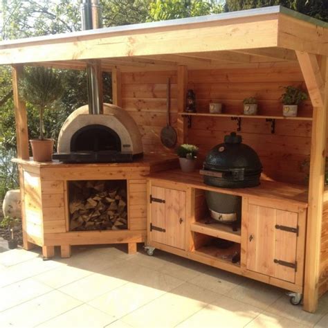 Outdoor BBQ Pizza Wooden Kitchen Area