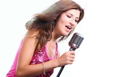 Beautiful Girl With A Microphone Singing A Song Royalty Free Stock ...