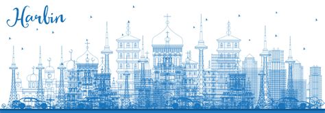 Outline Harbin Skyline with Blue Buildings. 15707768 Vector Art at Vecteezy