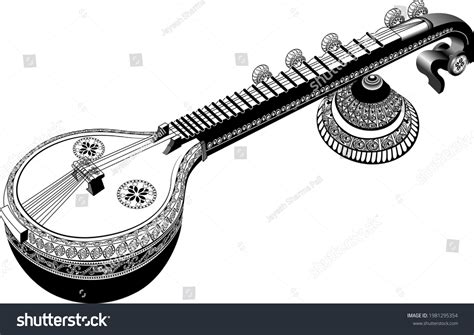 Indian Music Instrument Veena Sitar Black Stock Vector (Royalty Free ...