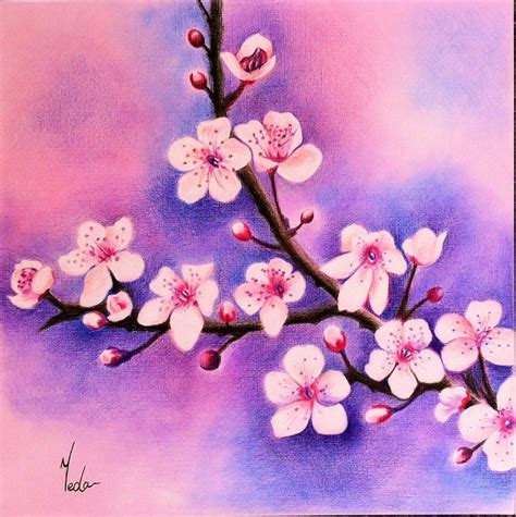 Cherry Blossoms - Original Coloured Pencil Art - Beautiful Flowers Wall Art - Home & Living room ...