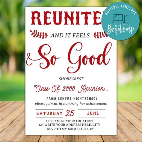 Printable High School Reunion Invitation Instant Download | Bobotemp