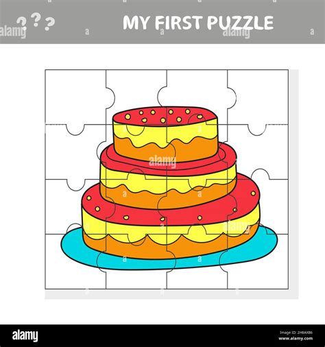 Education paper game for children, sweet cake. My first puzzle. Game for kids. Pieces of puzzle ...