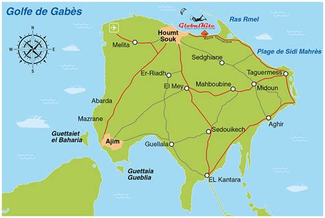 Carte de Djerba - kitesurf Djerba