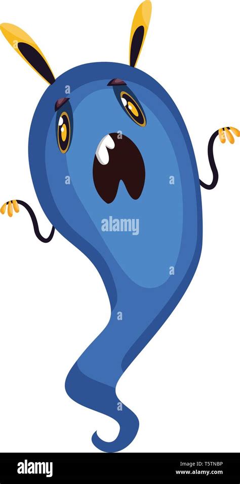 Scary blue cartoon monster on white background vector illustration ...