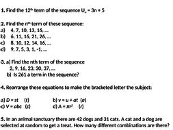 Quadratic Sequences worksheet and powerpoint | Teaching Resources