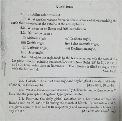 Solved Questions 2.1. (i) Define solar constant. (ii) What | Chegg.com