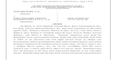 (PDF) Leonard Rowe v. The Willie Gary Law Firm et al. -- Judge Amy Totenberg's Order Granting ...