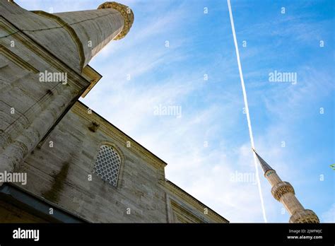 Minarets and details of Suleymaniye Mosque in Istanbul. Ottoman architecture or Mimar Sinan ...