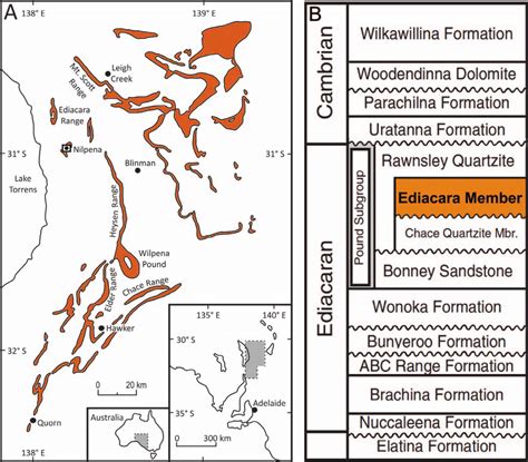 -Locality map of the Ediacara Member of South Australia. A)... | Download Scientific Diagram