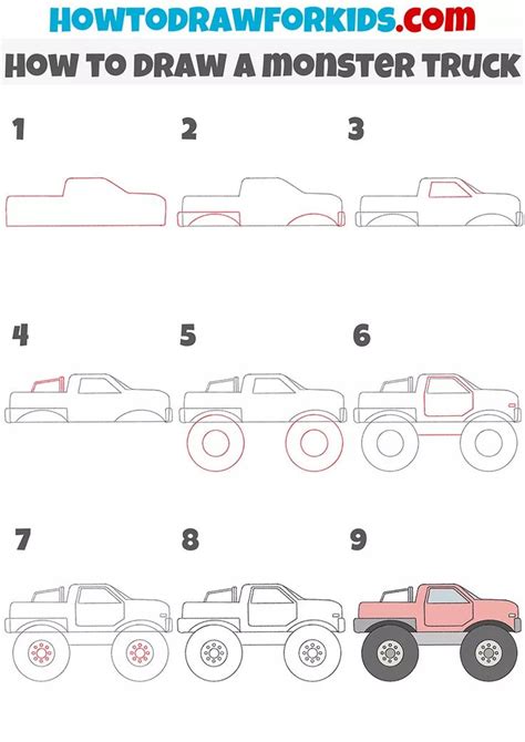 How to Draw a Monster Truck - Easy Drawing Tutorial For Kids in 2022 ...