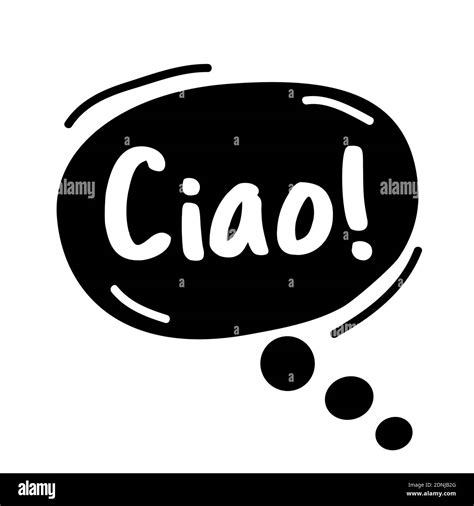 Text Hello, in Italian ciao. Bubble talk phrases. Hand drawn doodle speech bubbles. Yellow ...