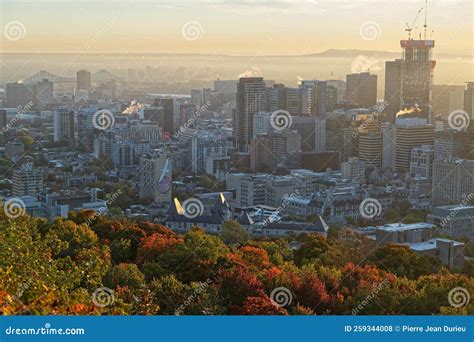 Skyline of Downtown Montreal from Mount Royal at Sunrise Editorial ...