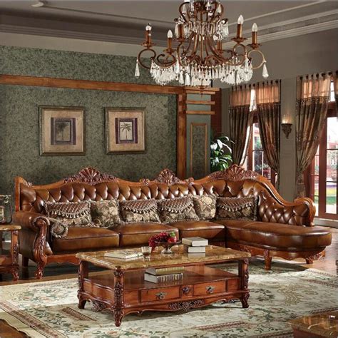 High Quality European Antique Living Room Sofa Furniture Genuine Leather Set 10252 - Living Room ...