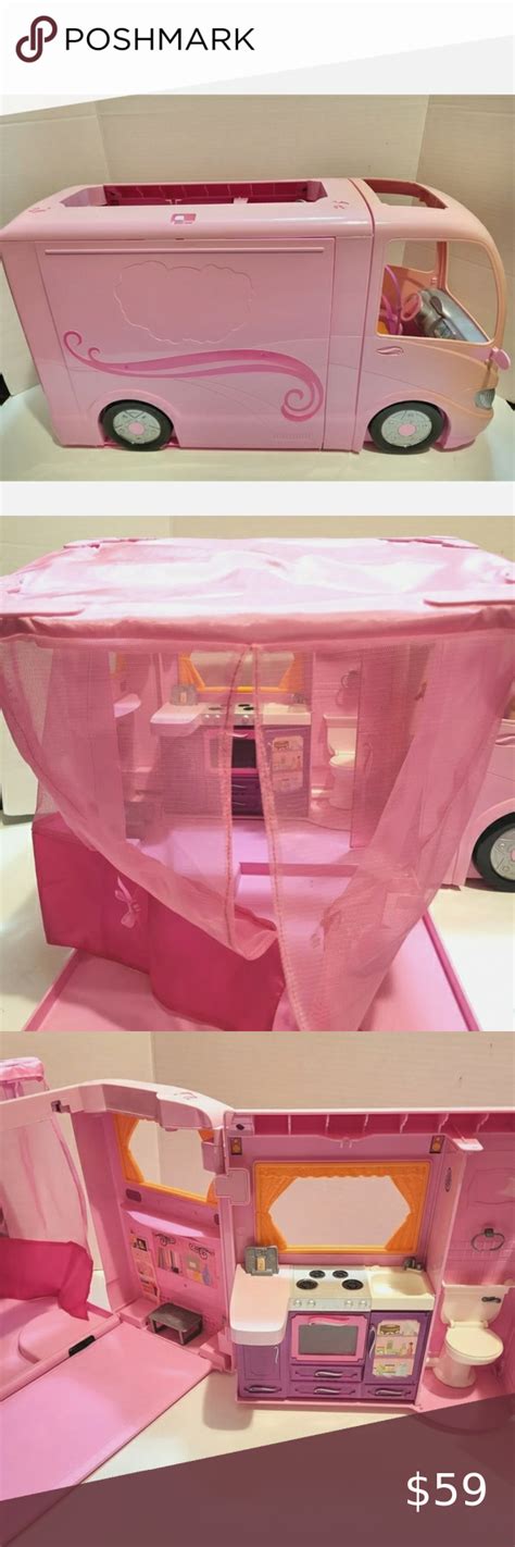 Barbie Glamour Pink Camper Van RV, 2008, Pop Out Tent | Barbie camper van, Barbie camper, Barbie