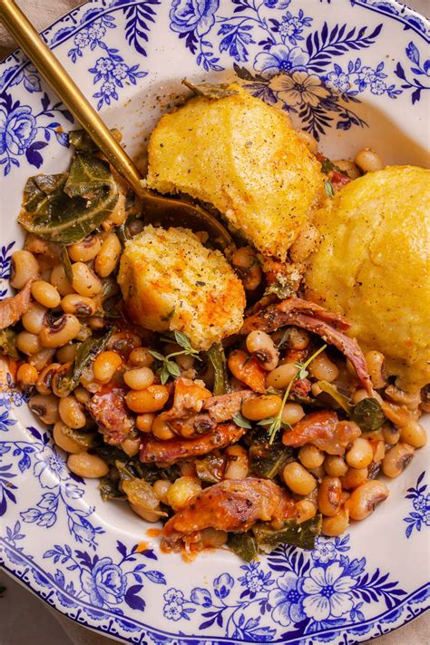 Stewed Black-Eyed Peas with Collard Greens & Cornbread Biscuits ...