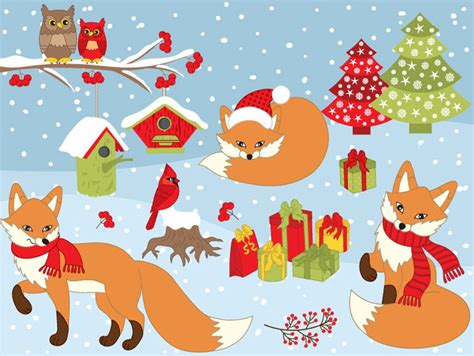 Winter Foxes Clipart Digital Vector Fox Christmas Winter - Etsy