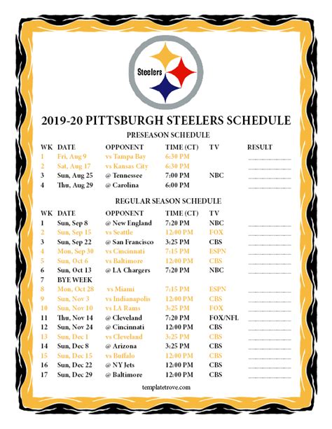 Steelers Printable 2023 Schedule