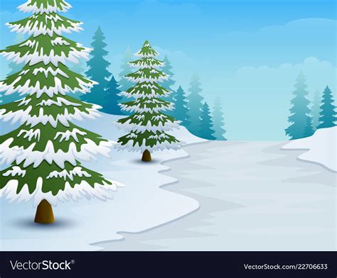 Cartoon of winter landscape with snowy ground Vector Image