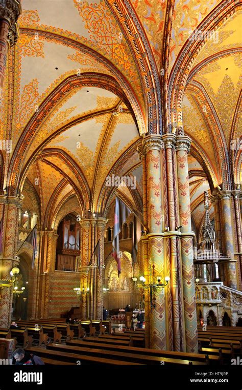 Inside Matthias church (Matyas templom), Castle Hill (Varhegy), Buda, Budapest, Hungary Stock ...