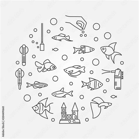 Fish Tank concept vector circular outline illustration Stock Vector ...