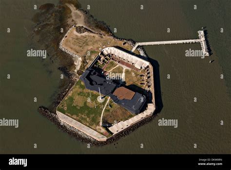 Aerial view of Fort Sumter National Monument site where the Civil War ...