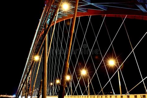 Bridge with Red Arch in Night Light Stock Image - Image of arch, river: 55856827