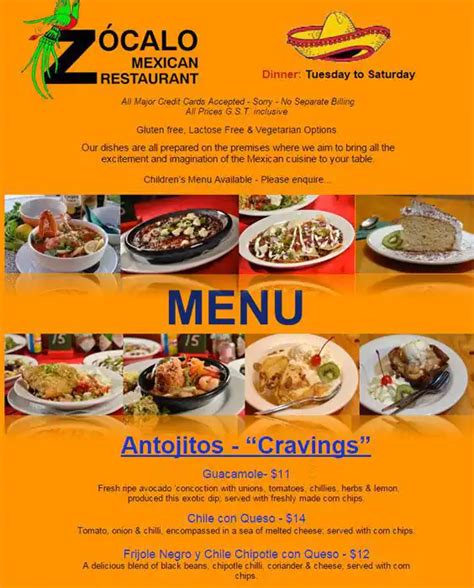 Zocalo Mexican Restaurant Menu - Urbanspoon/Zomato