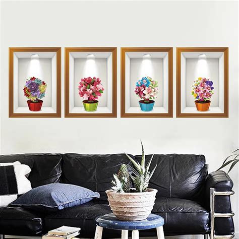 3D Flower Wall Sticker Removable Mural Decals Vinyl Art Living Room Decor Stencil wall designs ...