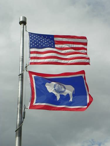 United States and Wyoming State Flags | Independence Rock St… | Flickr