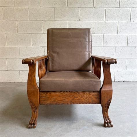 Craftsman Oak and Leather Recliner Armchair at 1stDibs