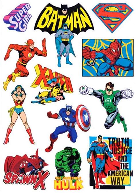 Super Hero Vintage Cartoon Stickers A4 Full Page Set | Superhero stickers, Superhero cartoon ...