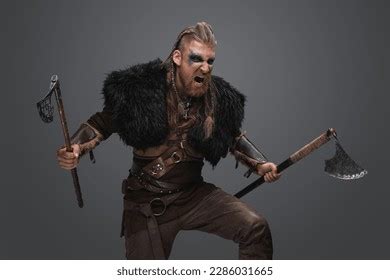 Portrait Crying Viking Dual Axes Dressed Stock Photo 2286031665 ...