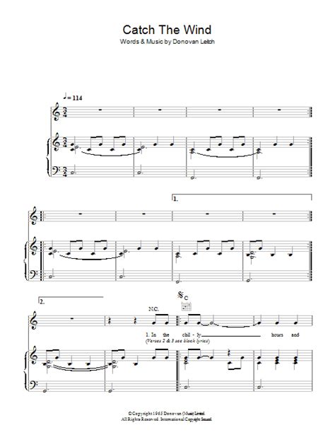 Catch The Wind by Donovan Sheet Music for Piano, Vocal & Guitar Chords (Right-Hand Melody) at ...