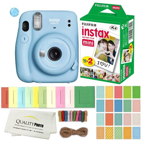 FUJIFILM INSTAX Mini 11 Instant Film Camera (Sky Blue) Plus Instax Film and Accessories Stickers ...