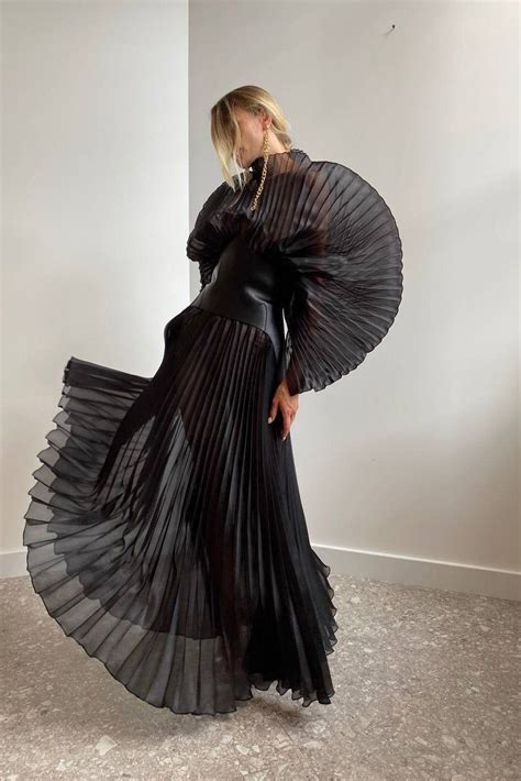 Black Cloud Dress by J'amemme Pleated Fabric Outfits, Pleated Dress, Pleated Sleeves, Slip Dress ...