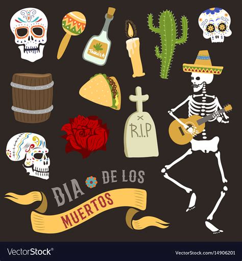 Colorful symbols for dia de los muertos day of the